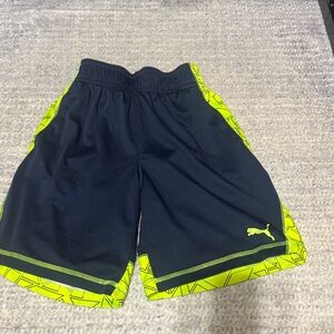Puma Kids Black and Bright Green Geometric Shorts